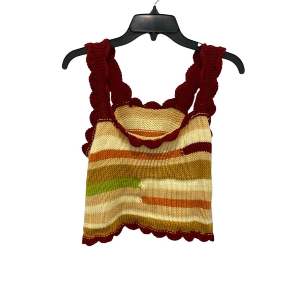 Women's Multicolor Scalloped Edge Knitted/Crochet Sleeveless Crop Top. M/L. Cute
